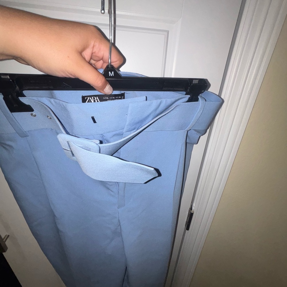 Zara womens Light Blue Belted Trousers